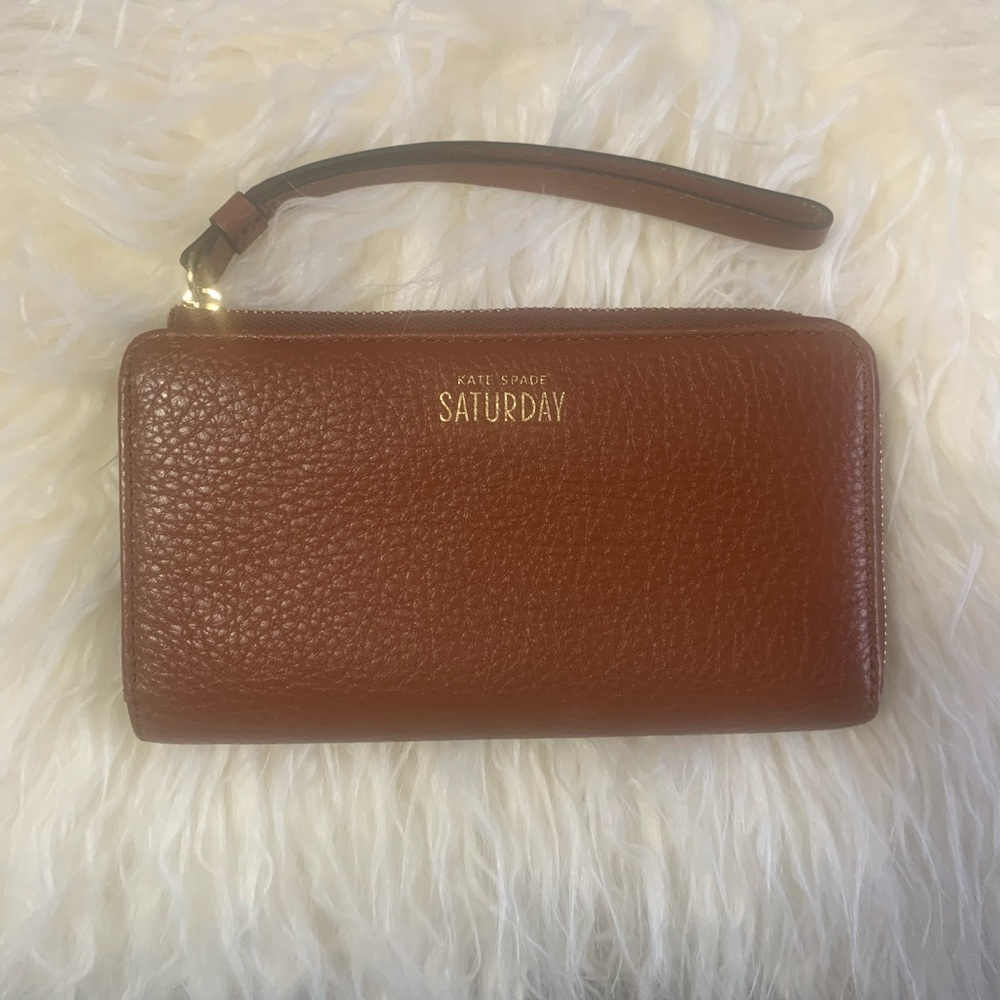 Kate Spade Saturday Brown Pebbled Leather Wristlet Wallet